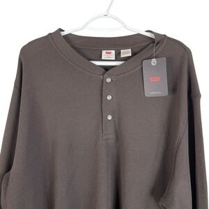 NEW Levis‎ Mens Waffle Knit Thermal Henley Shirt 2XL Brown Standard Fit Stretch